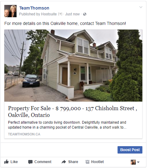 Facebook post of real estate listing