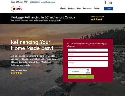 New Google Rankings (SEO) Mortgage Client - Greg Clifford - BC and across Canada Mortgage Broker