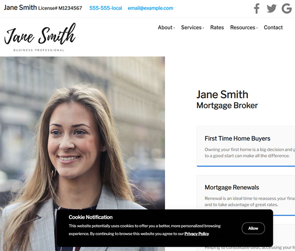 Mortgage and Real Estate Website Cookie Alert Notification Widgets